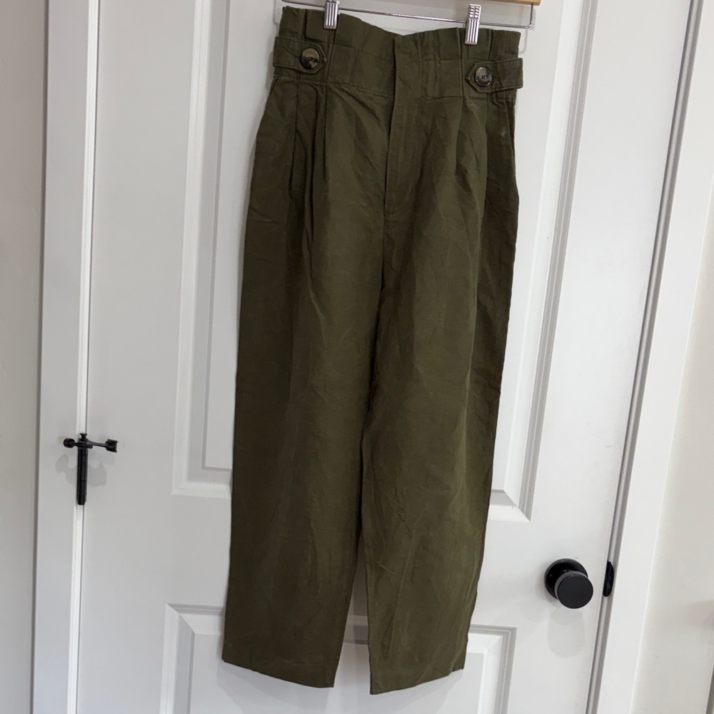 Zara Womens Khaki Green Paperbag Trousers
